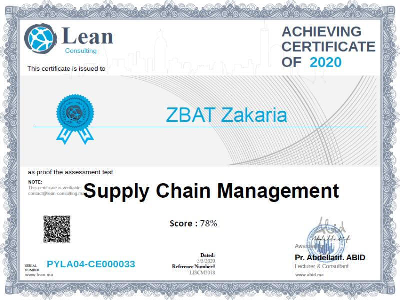 Zakaria Zbat - Supply Chain Management Certificate